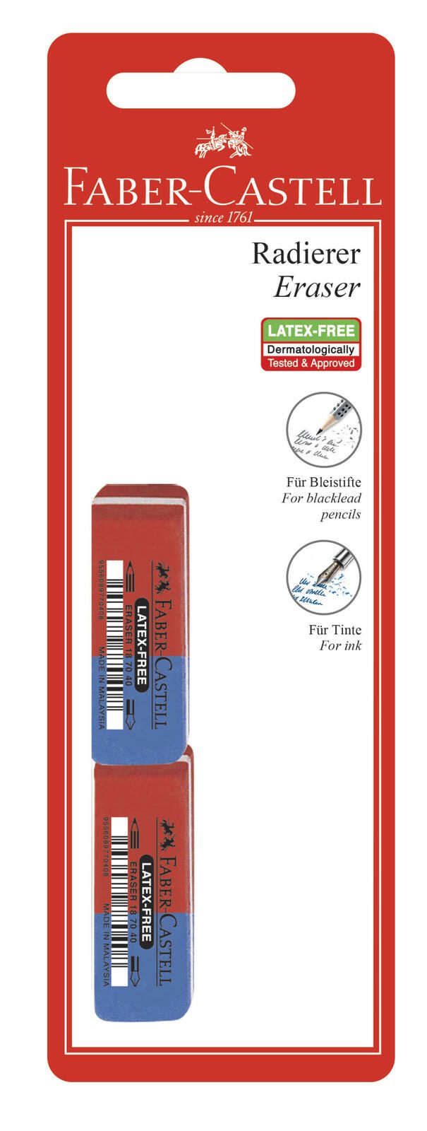 FABER-CASTELL Radiergummis rot/blau FABER-CASTELL Radiergummis rot/blau